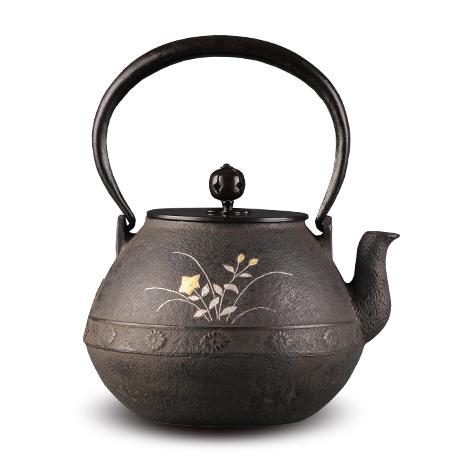 长闲菊花草象嵌铁壶